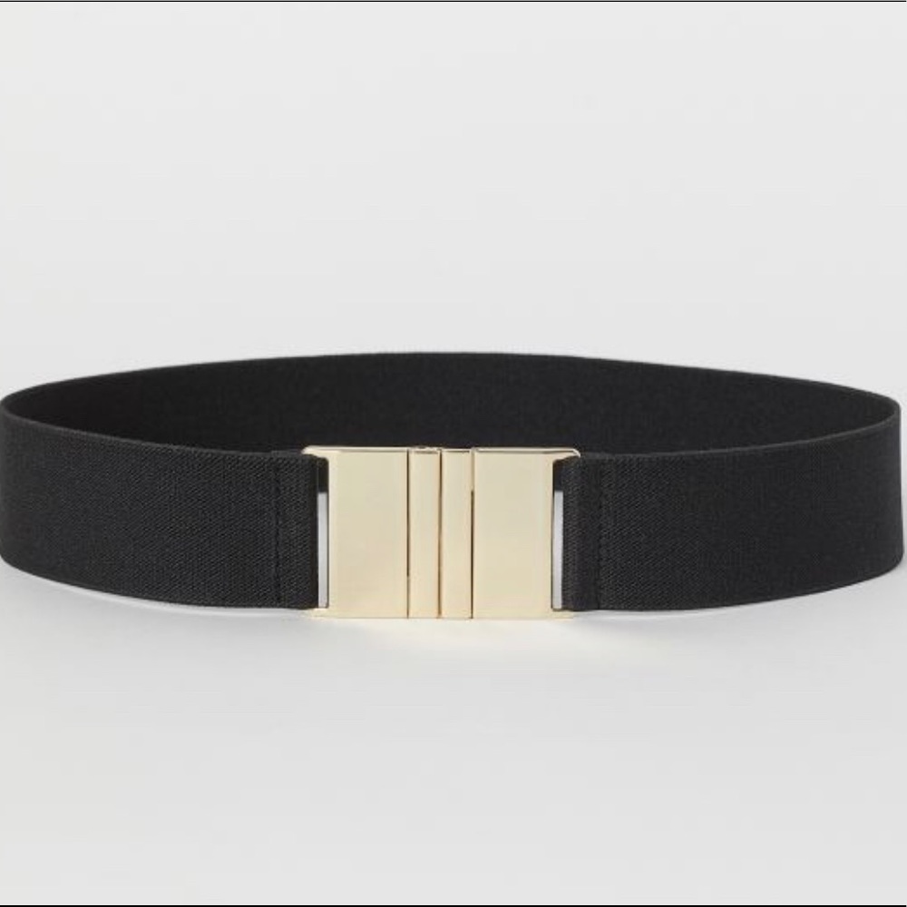 Black Elastic Belt with Gold Buckle